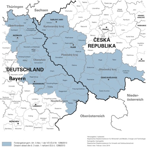 Fördergebietskarte für den bayerisch-tschechischen Grenzraum